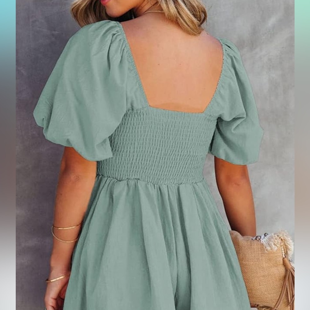 Eucalyptus Puff Sleeve Romper/Dress